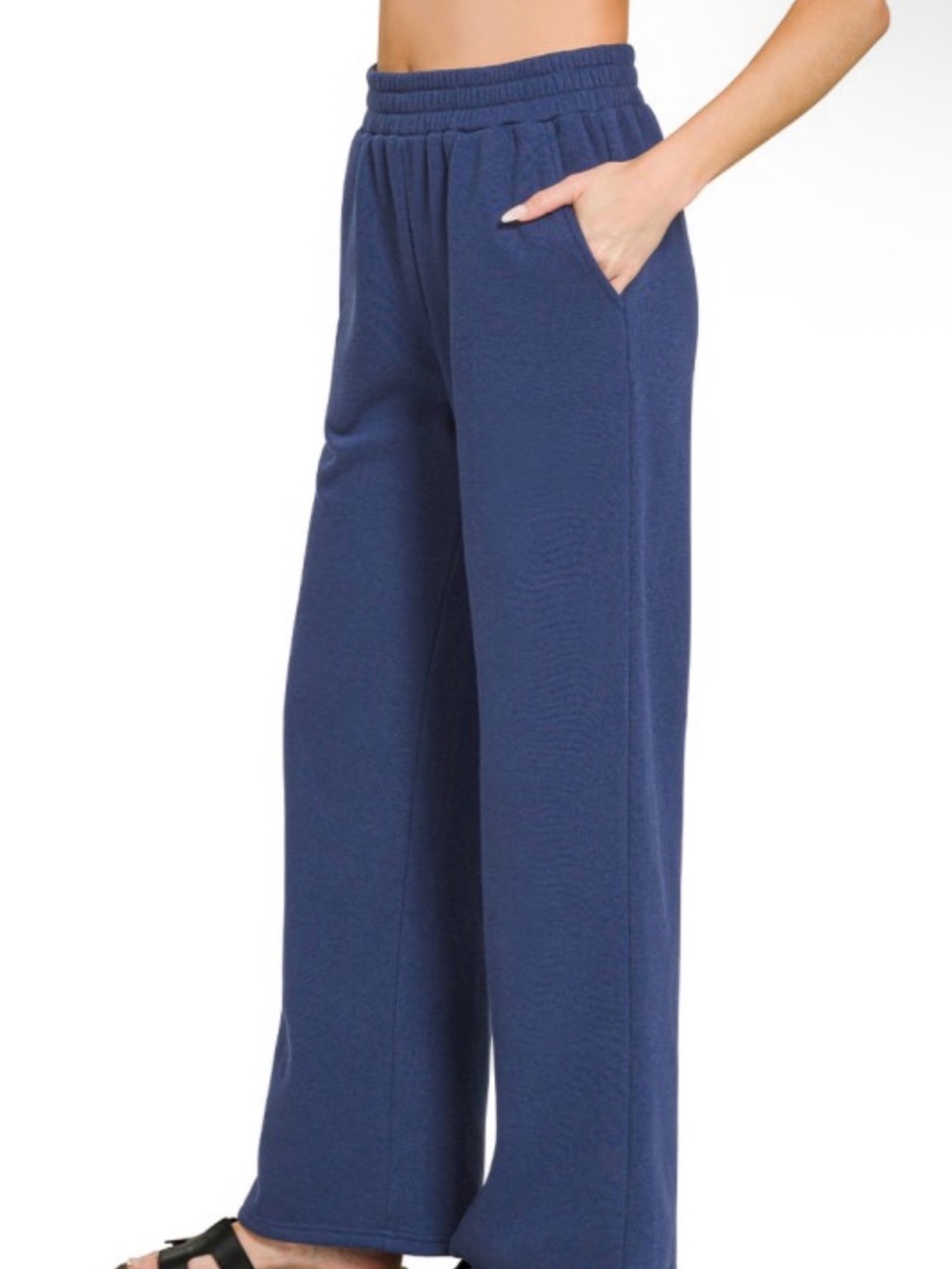 Zenana Fleece Wide-Leg Lounge Pants in Navy - Picture 2 of 2